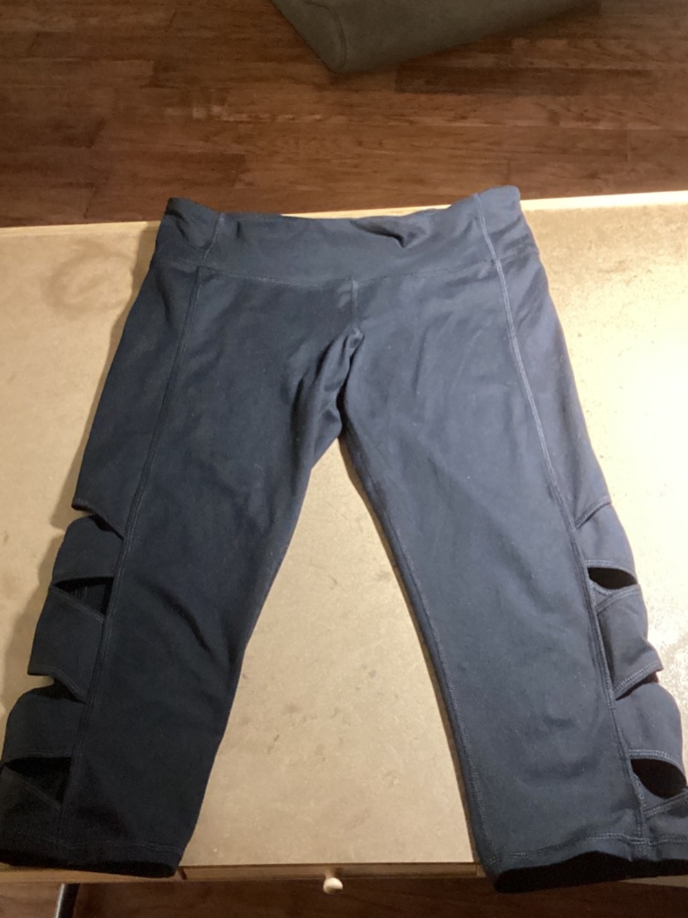 Ladies Champion Black Capri Leggings with Side Cut-Out Detail. Size L.